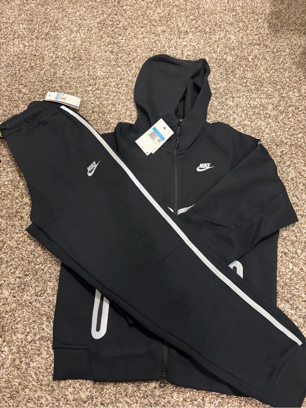 Nike Black  Zip Hoodie & Black Joggers with White Stripe